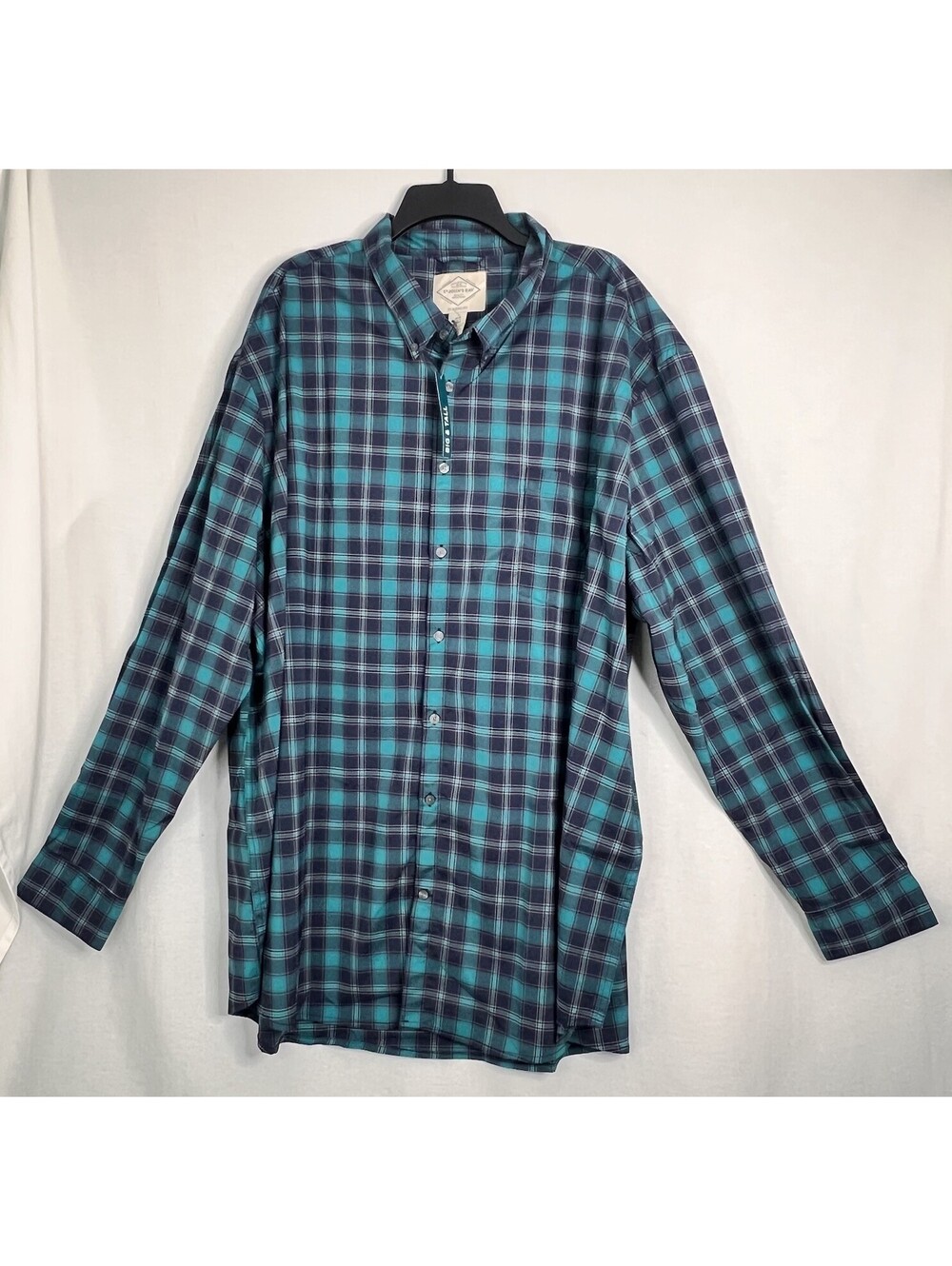St John's Bay NWT! Green/Blue Plaid Long Sleeve Button Down Flannel Shirt 4XLT